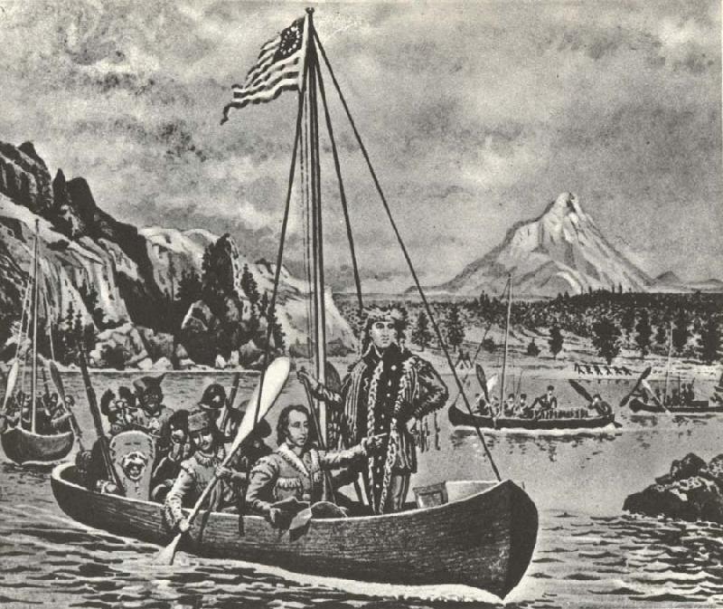  Lewis and Clark in an cannon pa Columbia river anti closed of their fard vasterut tvars over America 1895